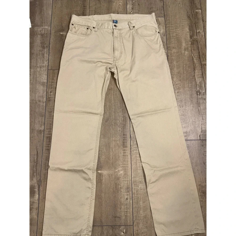 Mens Ralph Lauren Straight Leg Chino Pants Tan Classic Fit Cotton Casual‎ 38x34