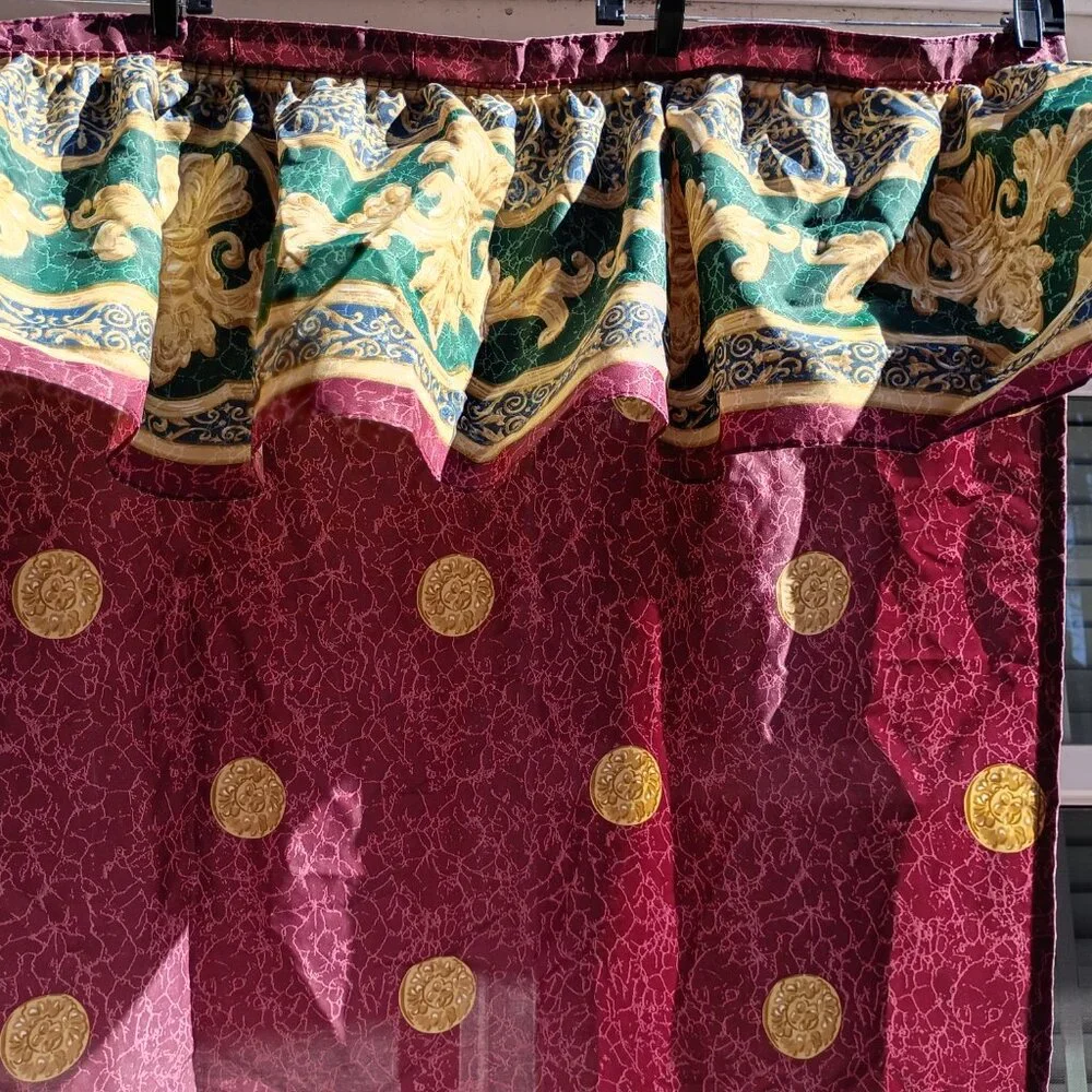 Vintage Springs Shower Curtain Maroon Gold Medallion 90s Art Deco Made in USA