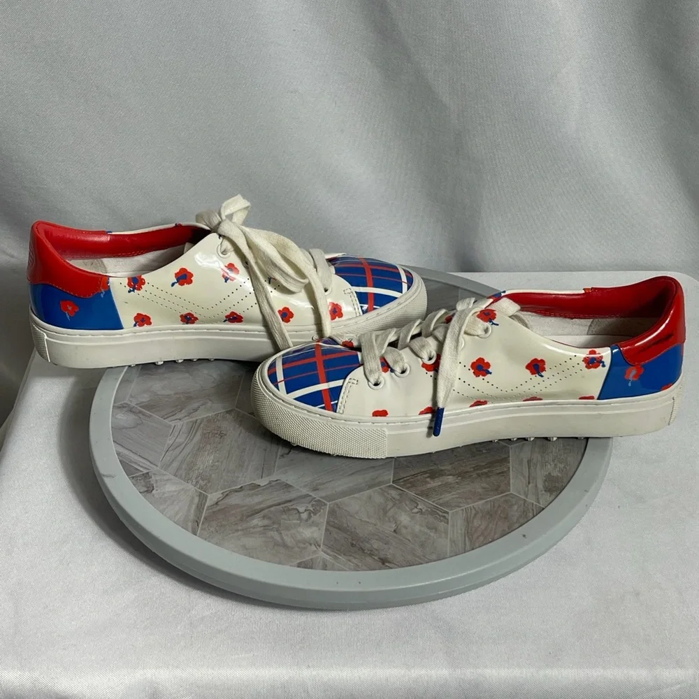 Tory Burch plaid patent