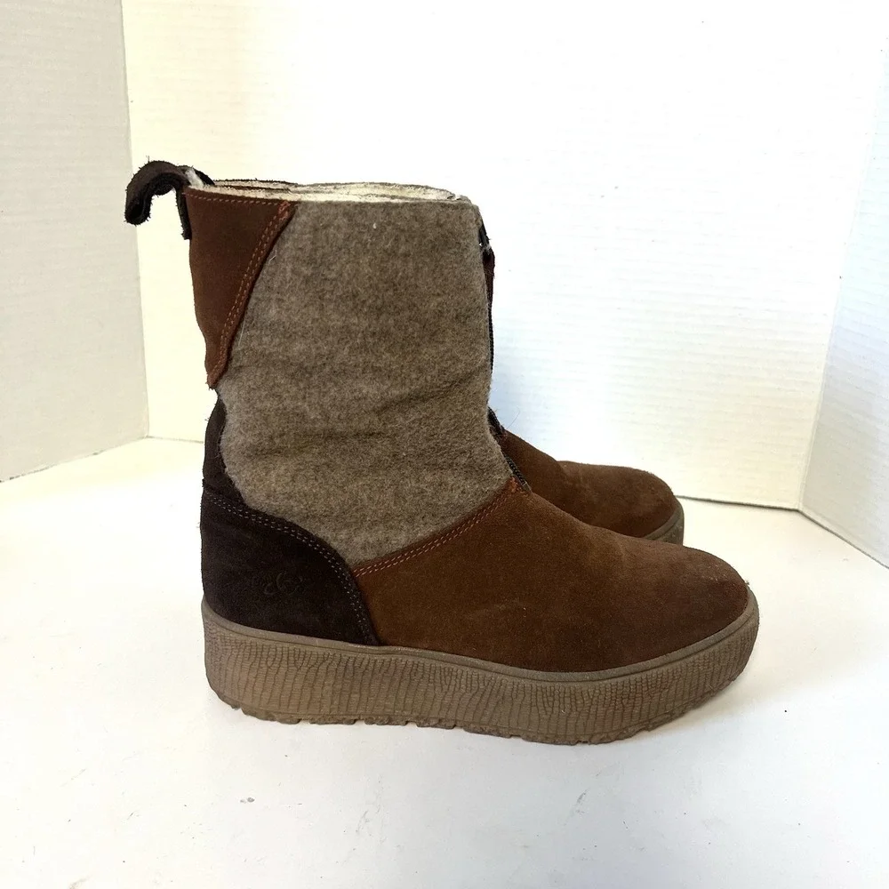 BOS & CO 100% Wool Ignite Waterproof Winter Boots Sz 37 US 6 Platform Brown