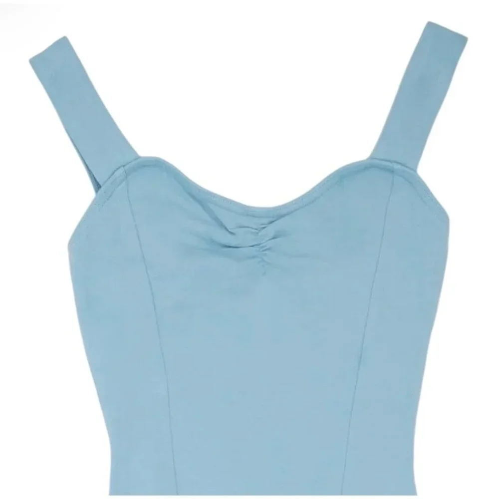 Capezio Childs I 6X-7 Princess Pinch Front Tank Leotard Lined Light Blue Dance
