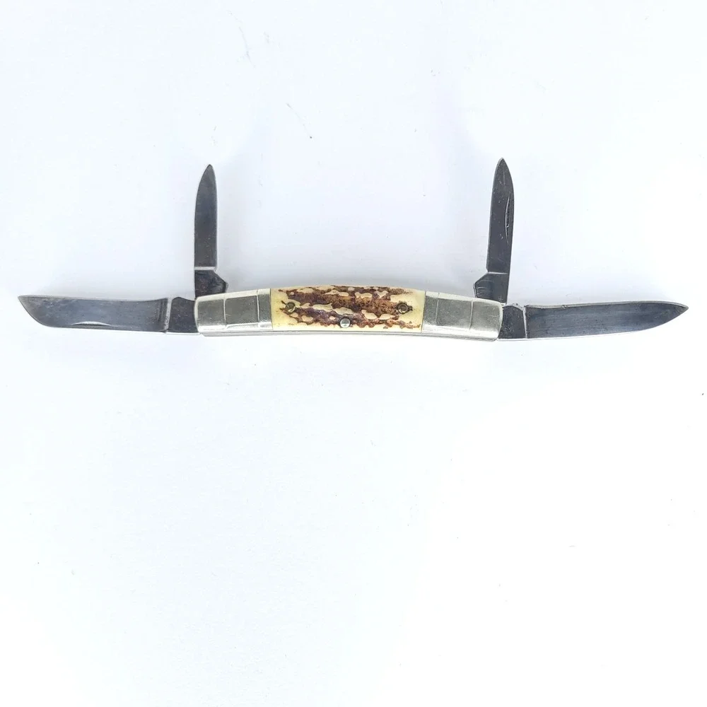 Vintage JA Henckels Congress Knife Jigged Stag Antler Scales on Handle
