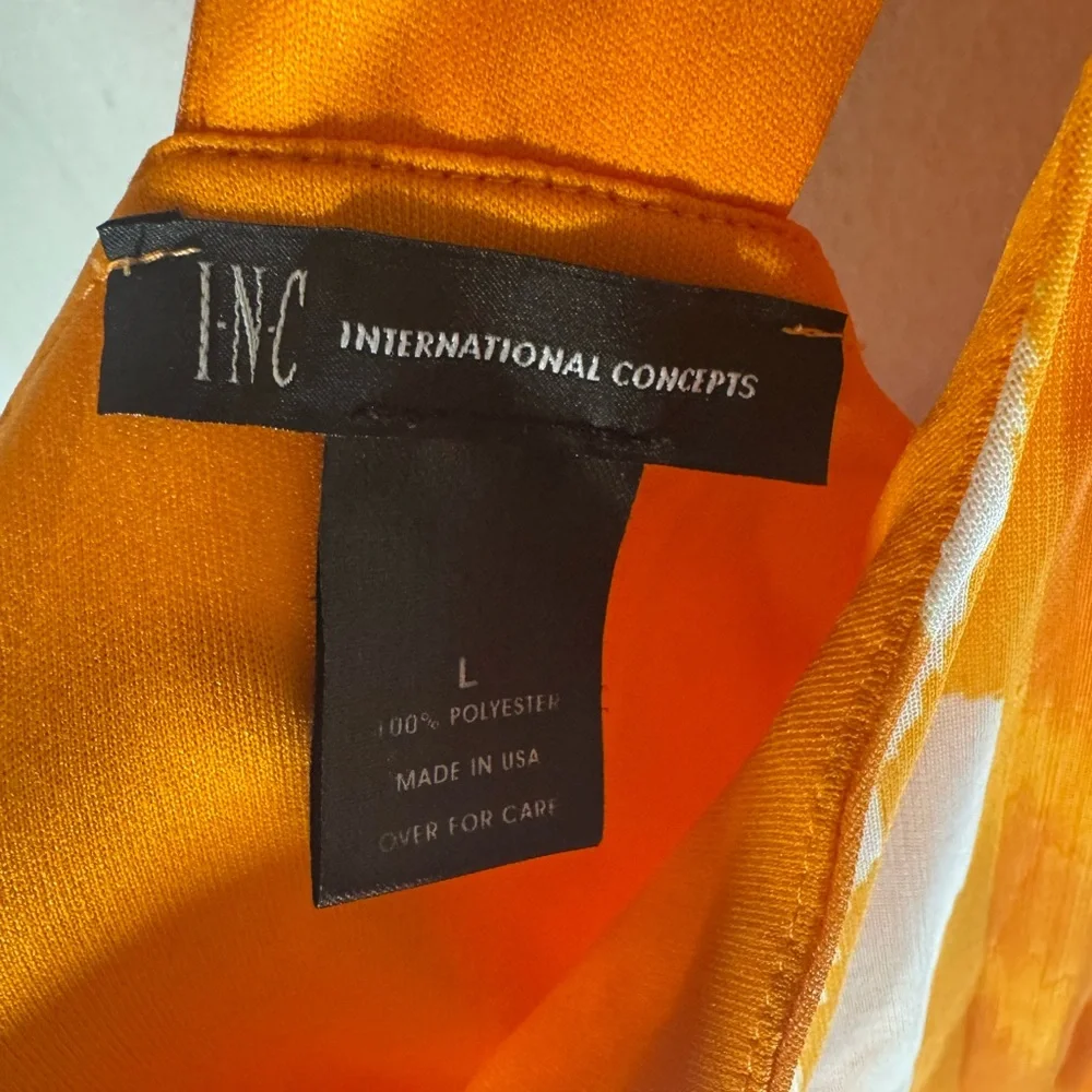 INC International Concepts | Orange Ikat Beaded Halter Dress | Size Large