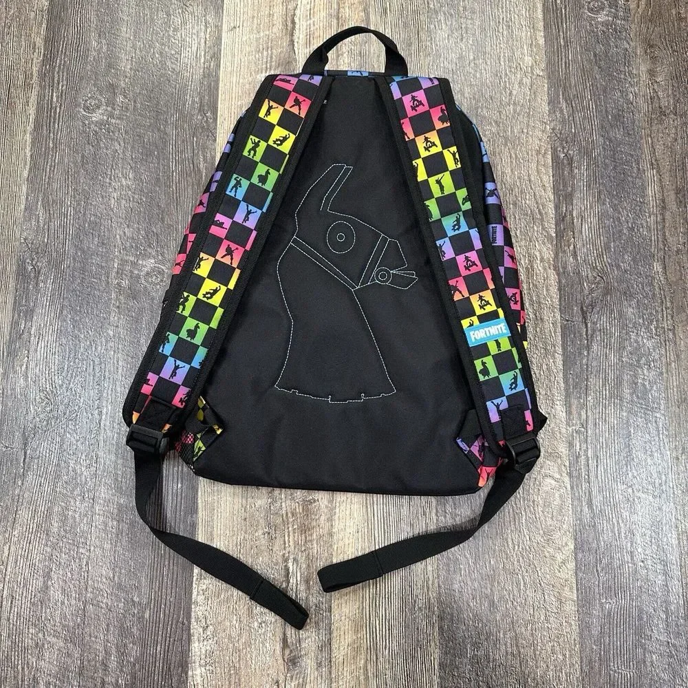 Fortnite Amplify Rainbow‎ Checker Print Children's School Backpack Pockets