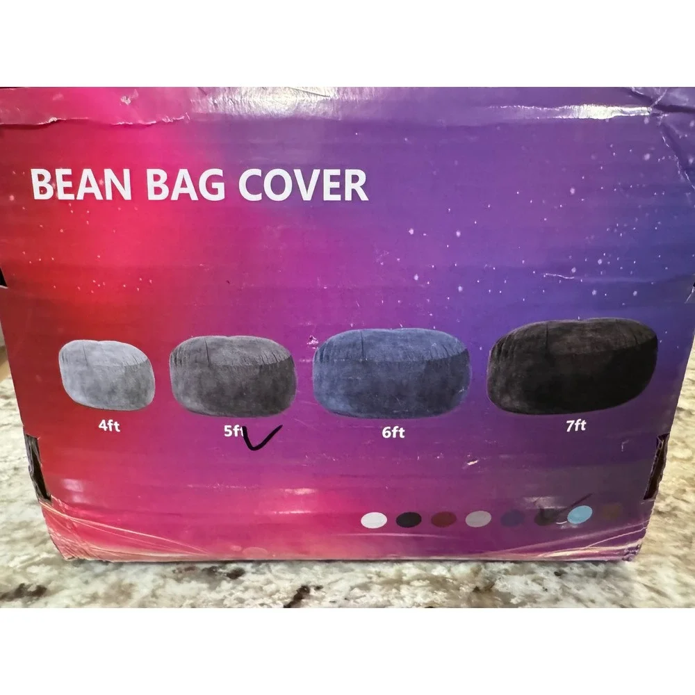 Unbranded 5ft Bean Bag Cover Charcoal Gray Plush Round Large No Filler New B6.a