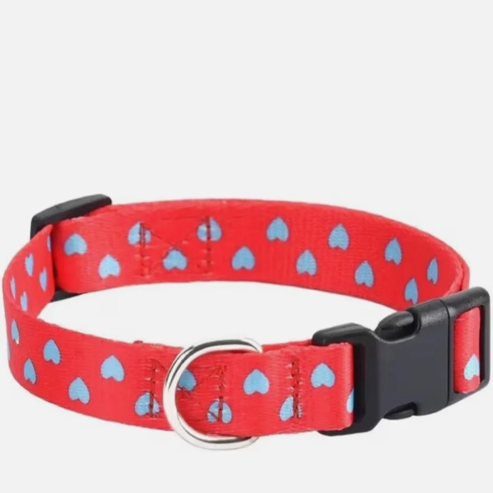 Pet Collar Red With Heart Pattern. Size Large
