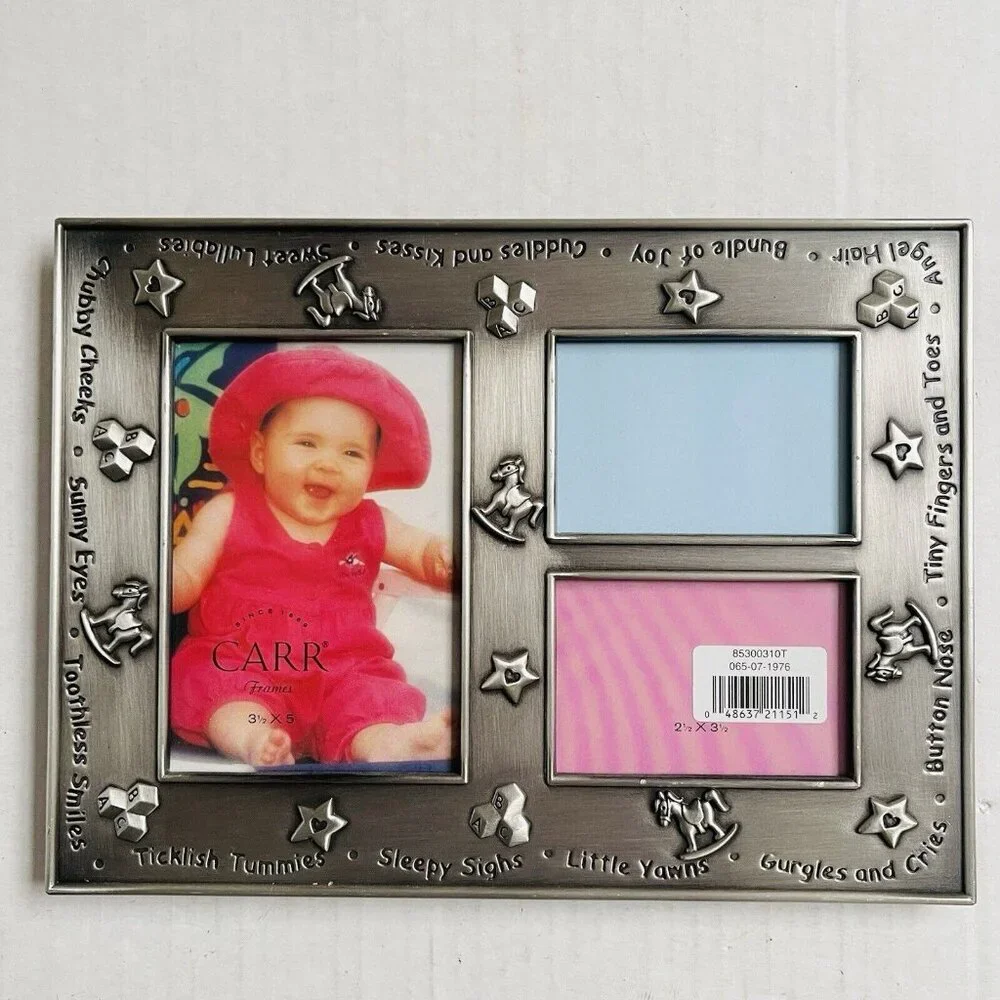 Carr Pewter Bundle of Joy Cuddles & Kisses Tri Picture Frame Horse Star