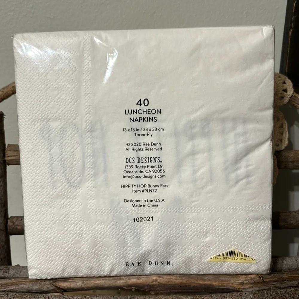 NEW IN PACKAGING! RAE DUNN HIPPITY HOP EASTER BUNNY LUNCHEON NAPKINS