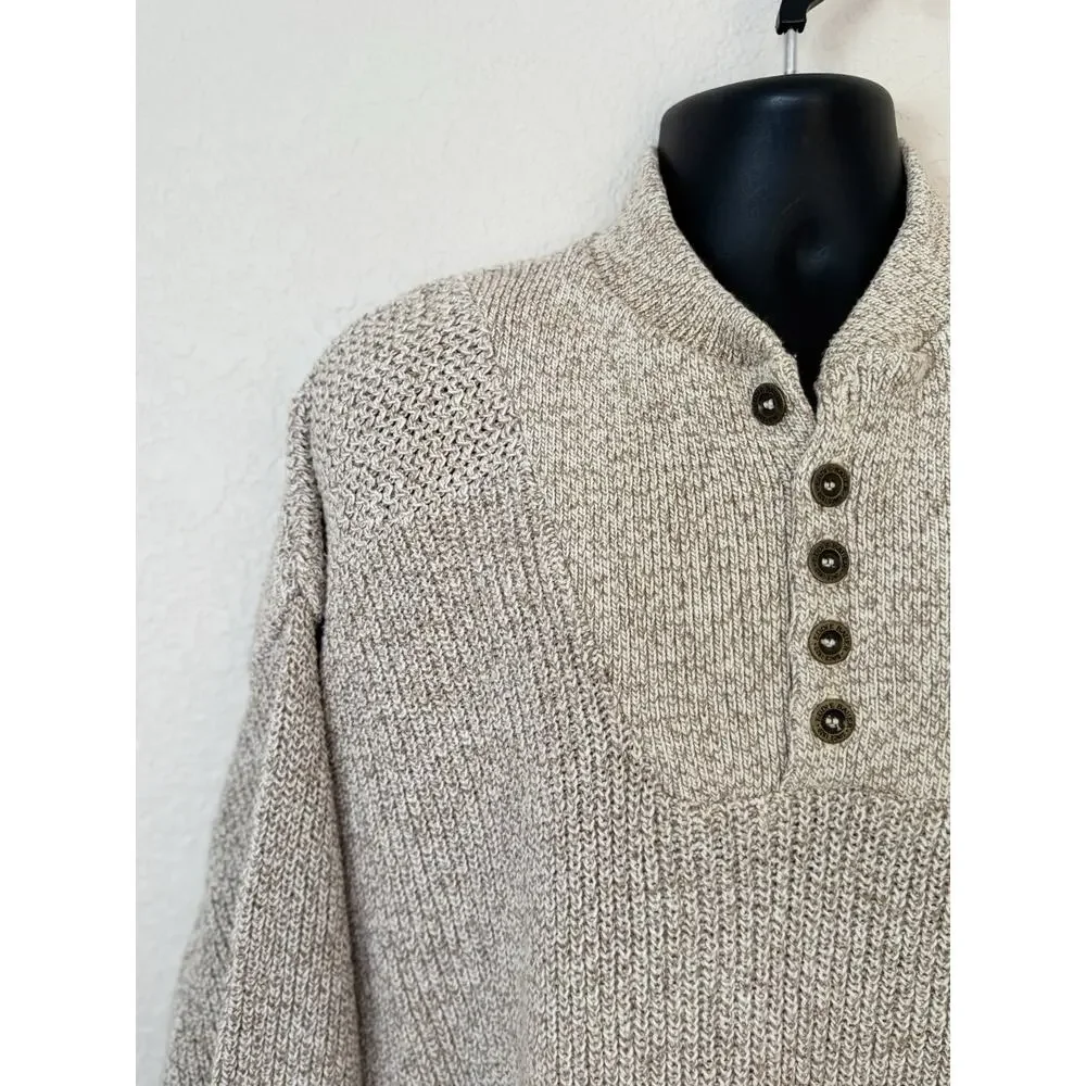 Vintage Eddie Bauer Henley Pullover Sweater Cable Knit Mens Large Grandpa USA