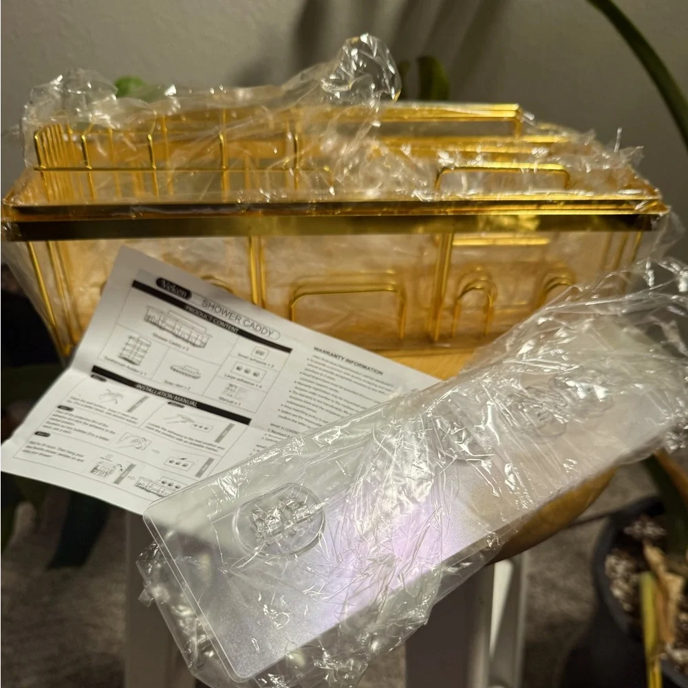 Gold Shower Caddy Set (6 pieces) with mounting adhesives. NWOB