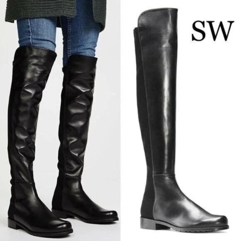 STUART WEITZMAN 5050 Stretch Over The Knee Boots OTK Leather Neoprene Black US 7