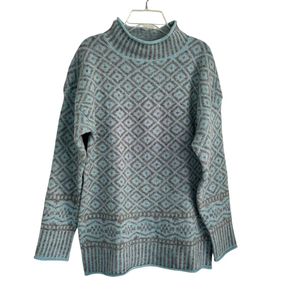 Sundance Wool Blend Blue and Gray Cowl Neck Sweater Size S