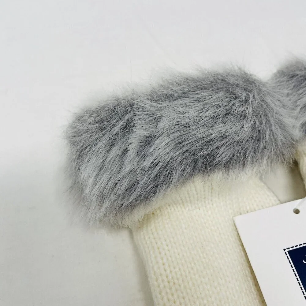 Janie and Jack Baby Girls Size 6-12 Months Faux Fur Trim Mittens in Ivory $24