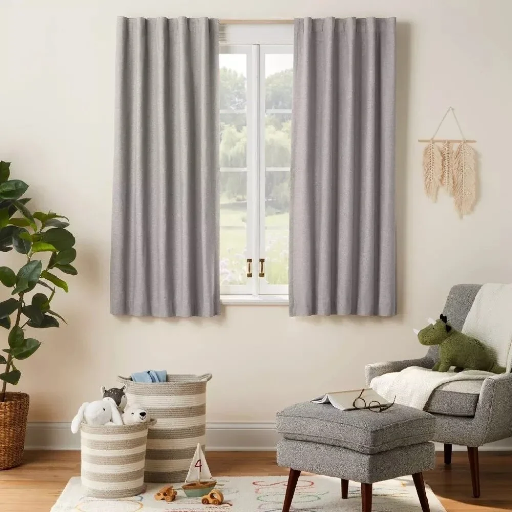 Pillowfort Heather Gray Chambray Cotton Blackout Single Curtain Panel 42