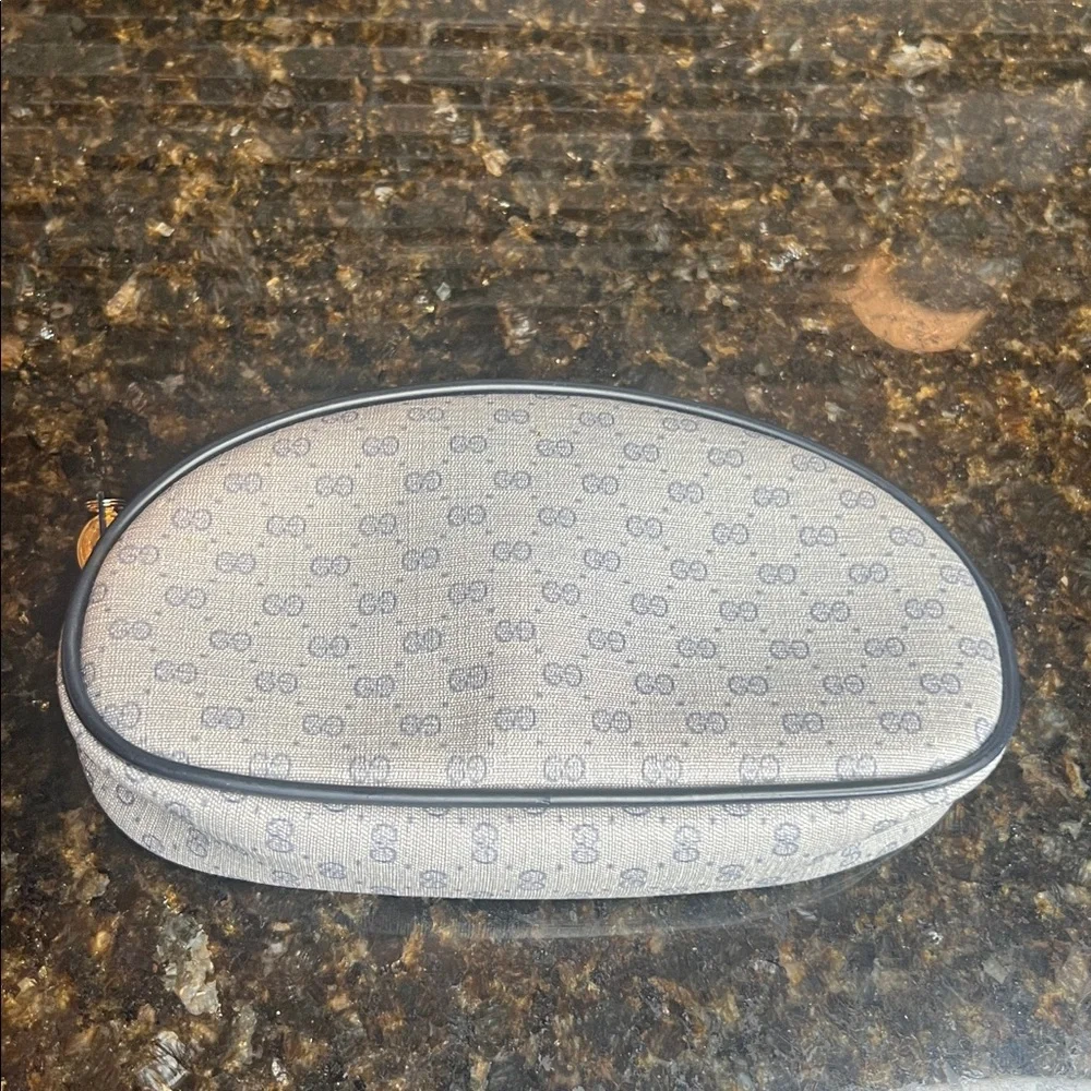 Gucci Vintage 70's Gucci Monogram GG Blue Coated Canvas Cosmetic Pouch