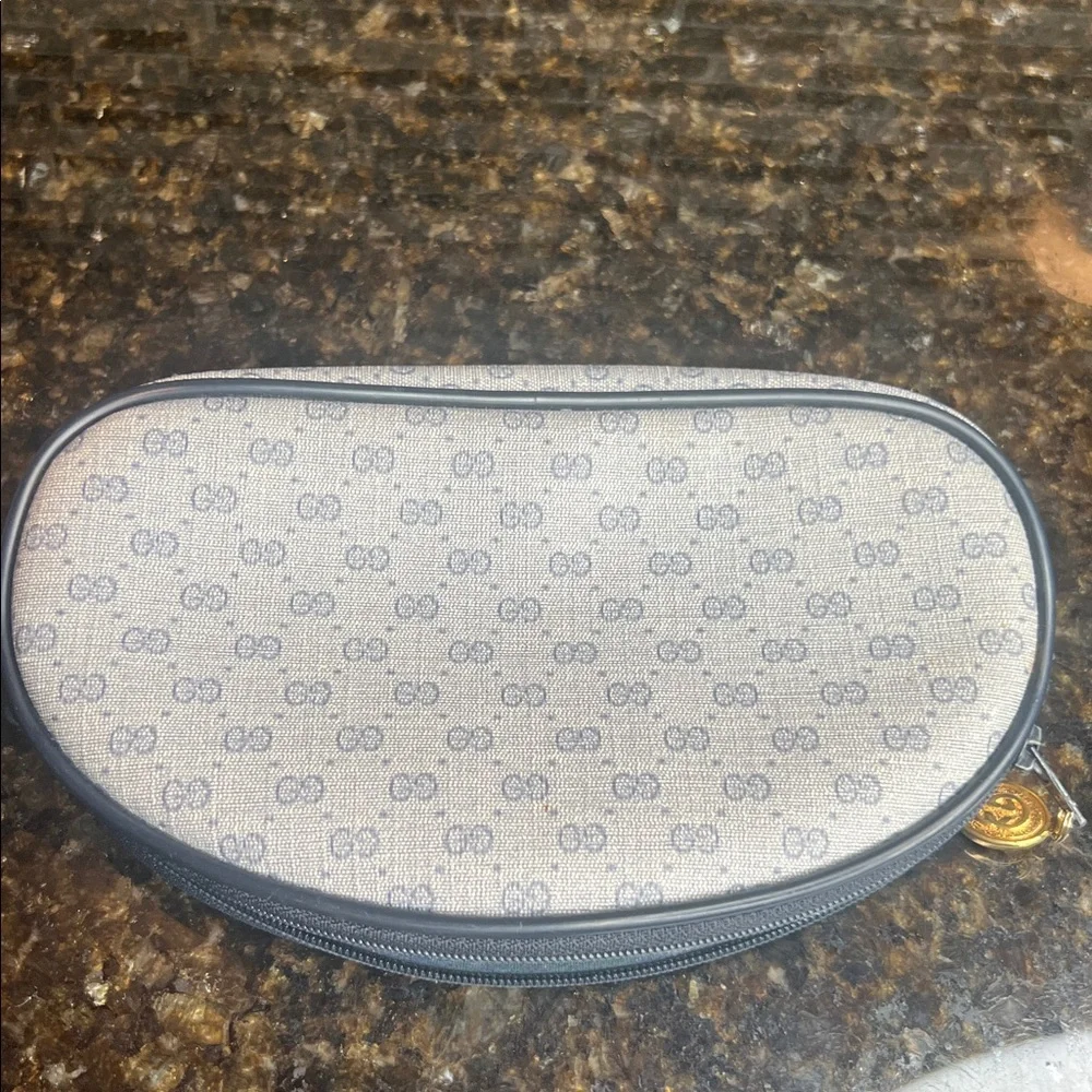 Gucci Vintage 70's Gucci Monogram GG Blue Coated Canvas Cosmetic Pouch