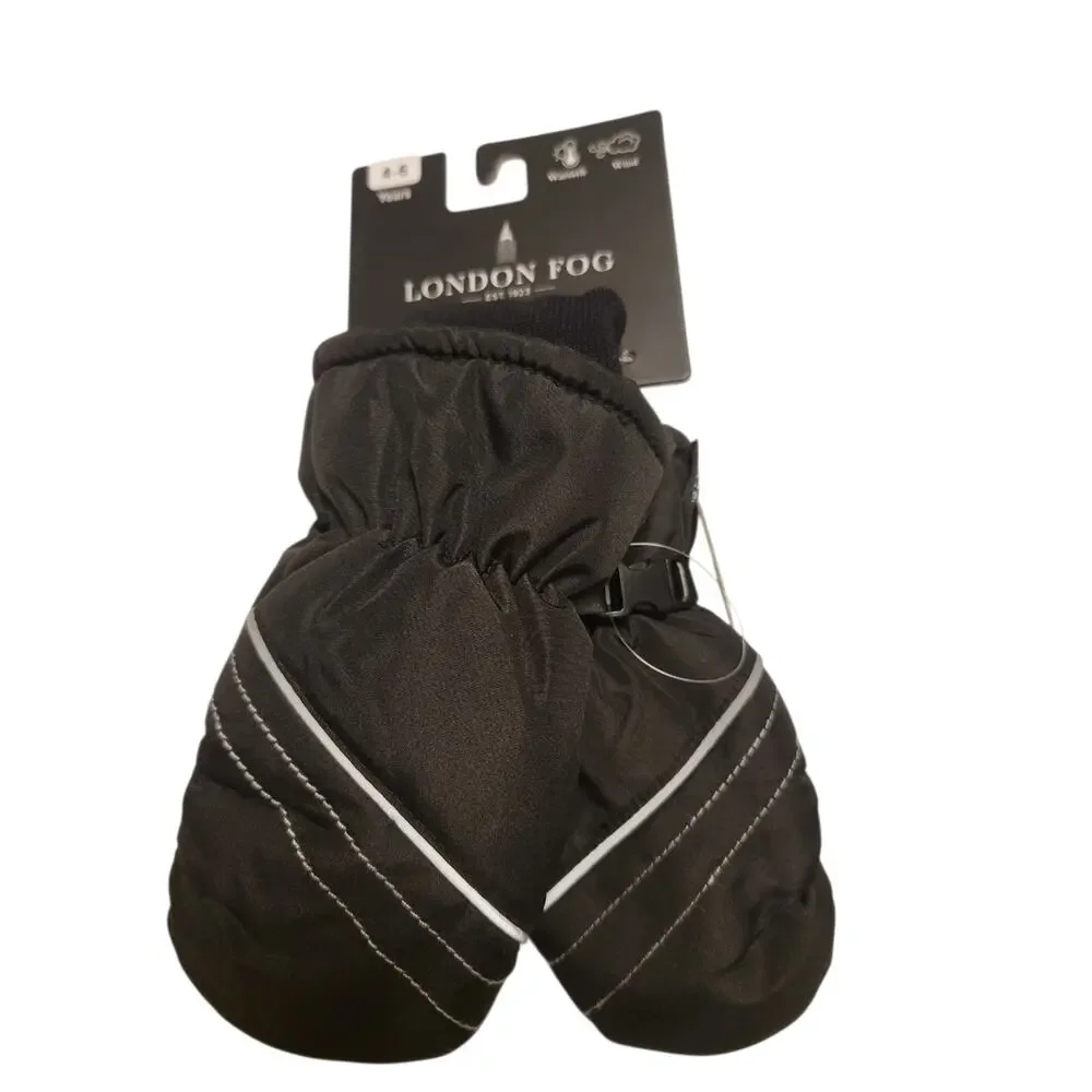 London Fog  Black Mittens Insulated Reflective Unisex Children's 4-6 Years NWT
