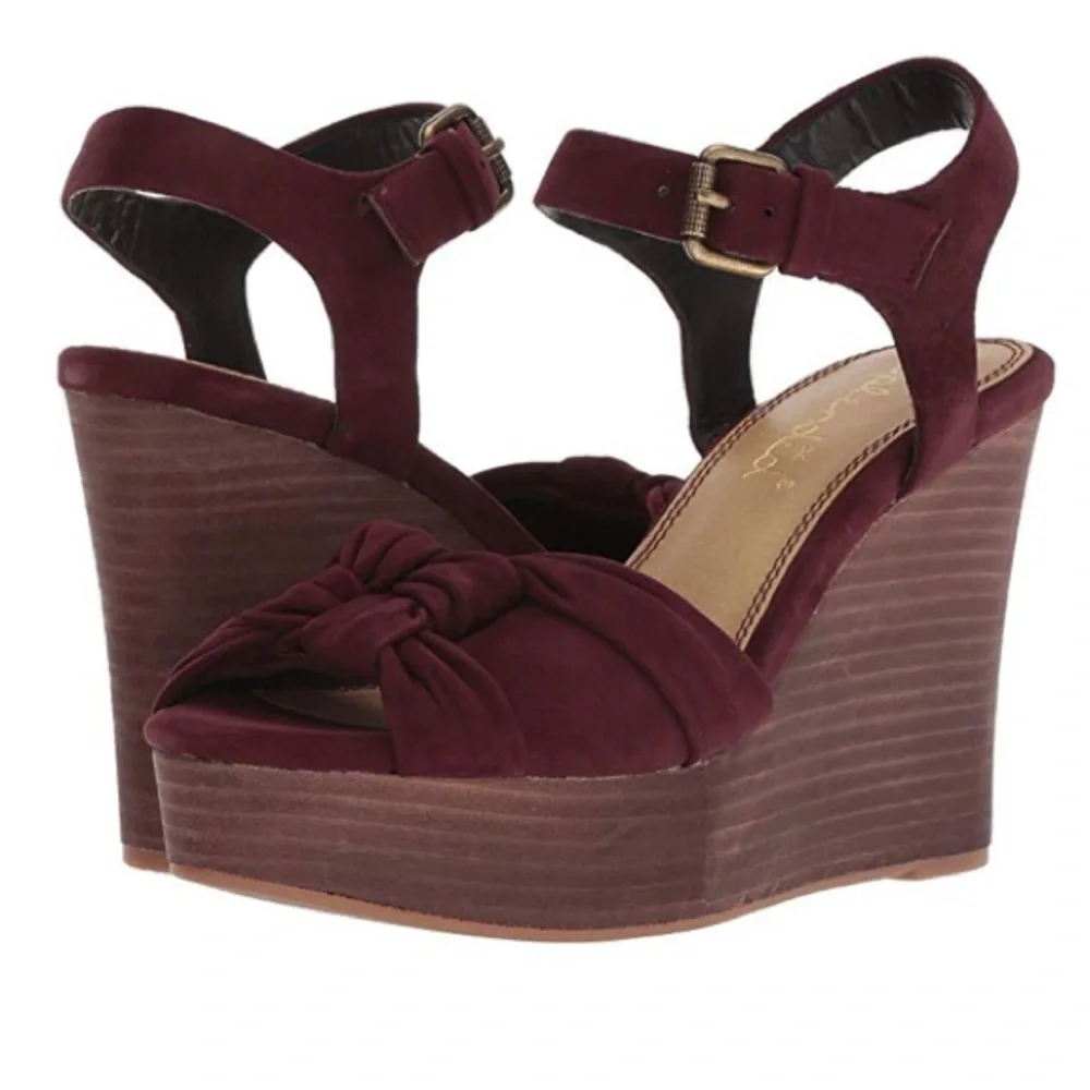 Splendid Anthropologie Nada plum suede platform wedge open-toe heels