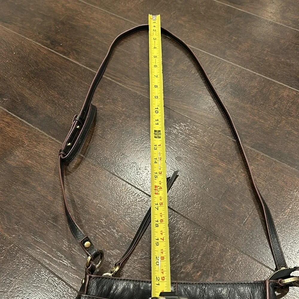Hobo crossbody bag Black Brown Zipper Brass Ring