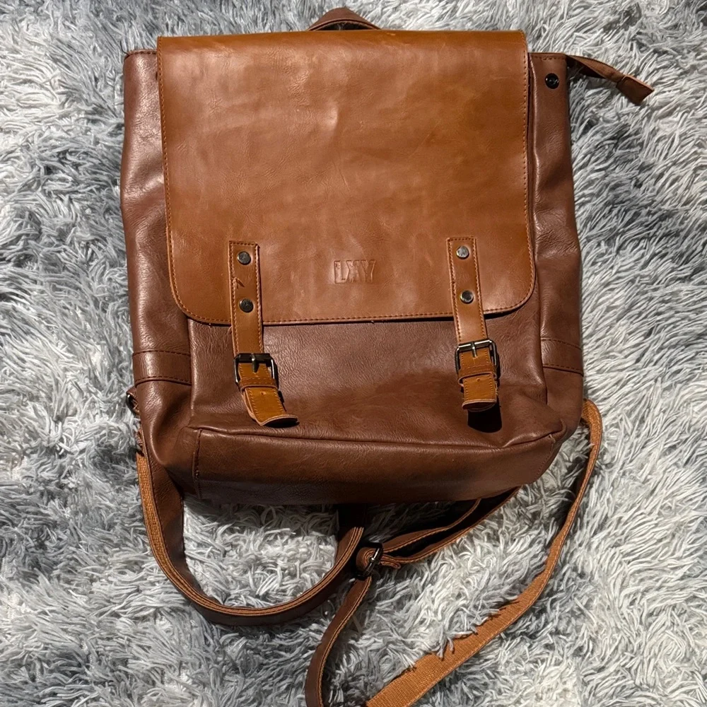 Luxurious Tan Leather Backpack unisex