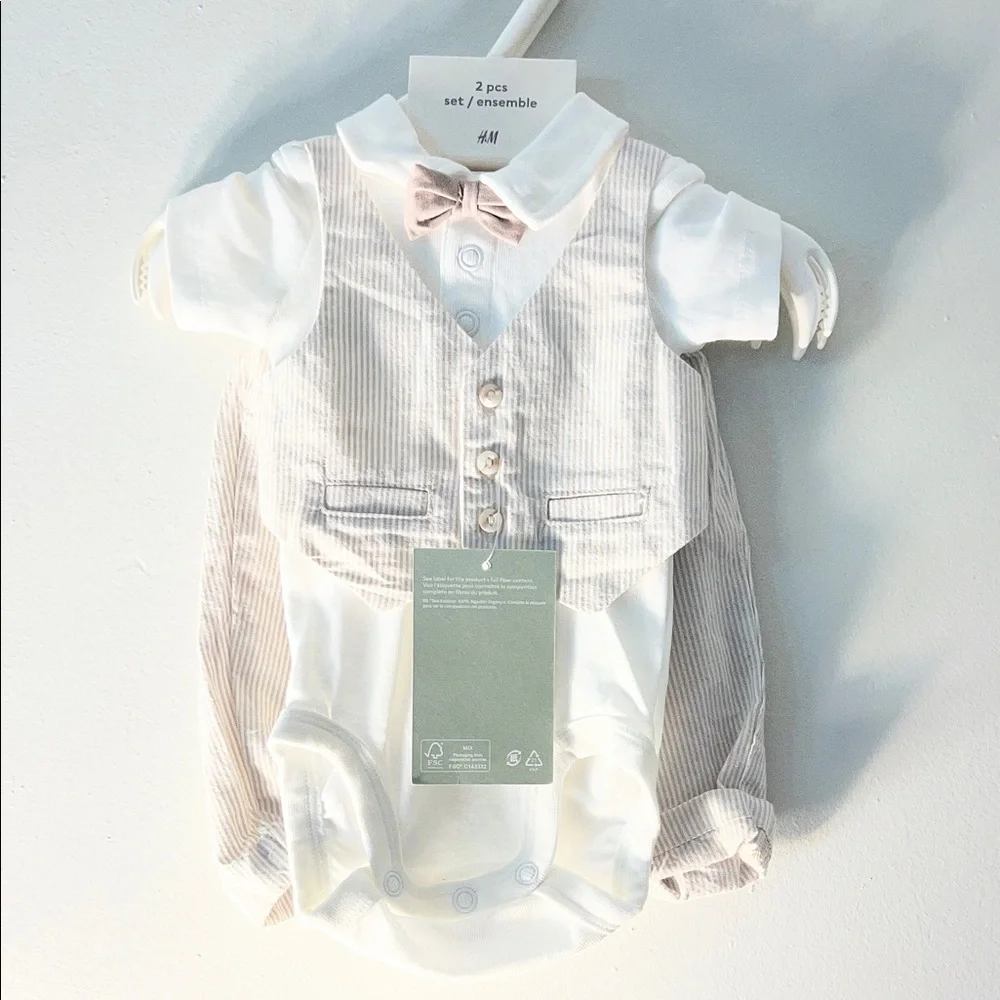 H&M White and Pink Baby Tie Set