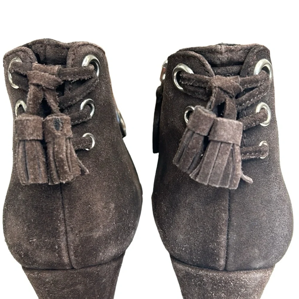 Prada The Original Car Shoe Gray Suede‎ Booties Tassels 39/8-8.5