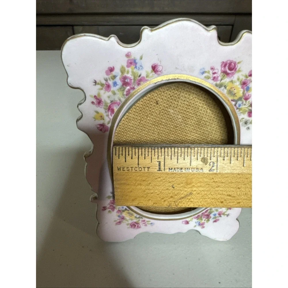 Vintage Porcelain Hand Painted Pink Roses  Floral Picture Frame  3x2.5