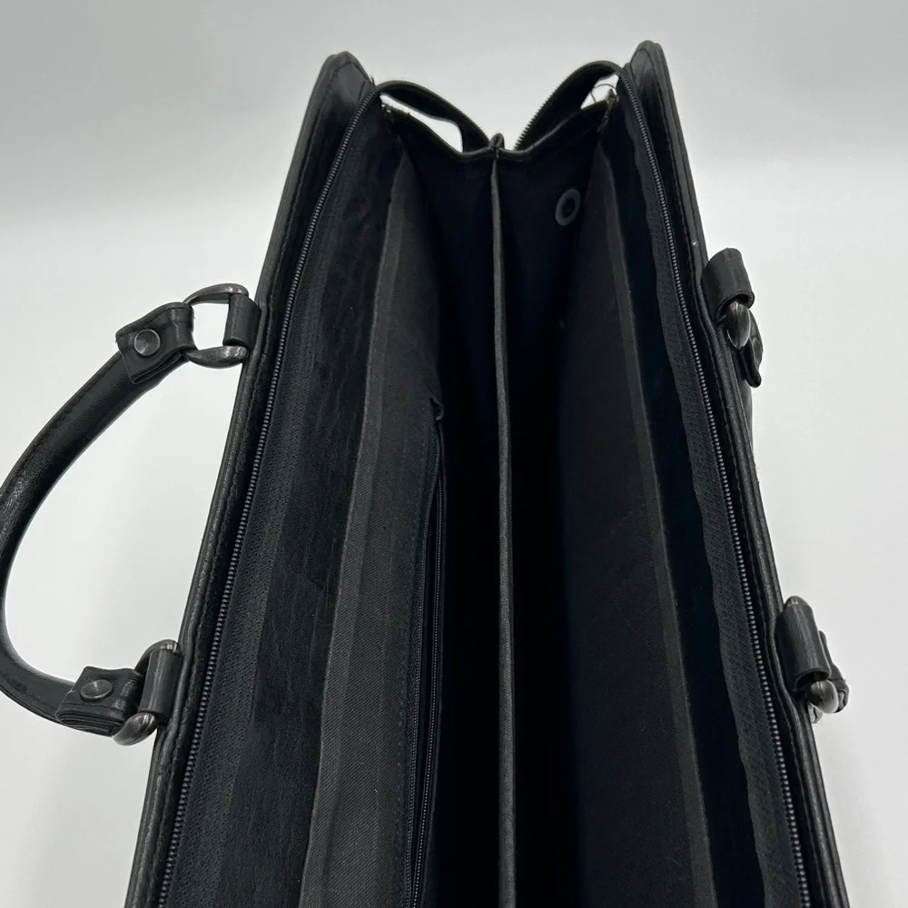 Men's Black Leather Briefcase Softshell Multi Compartment Zipper Professional