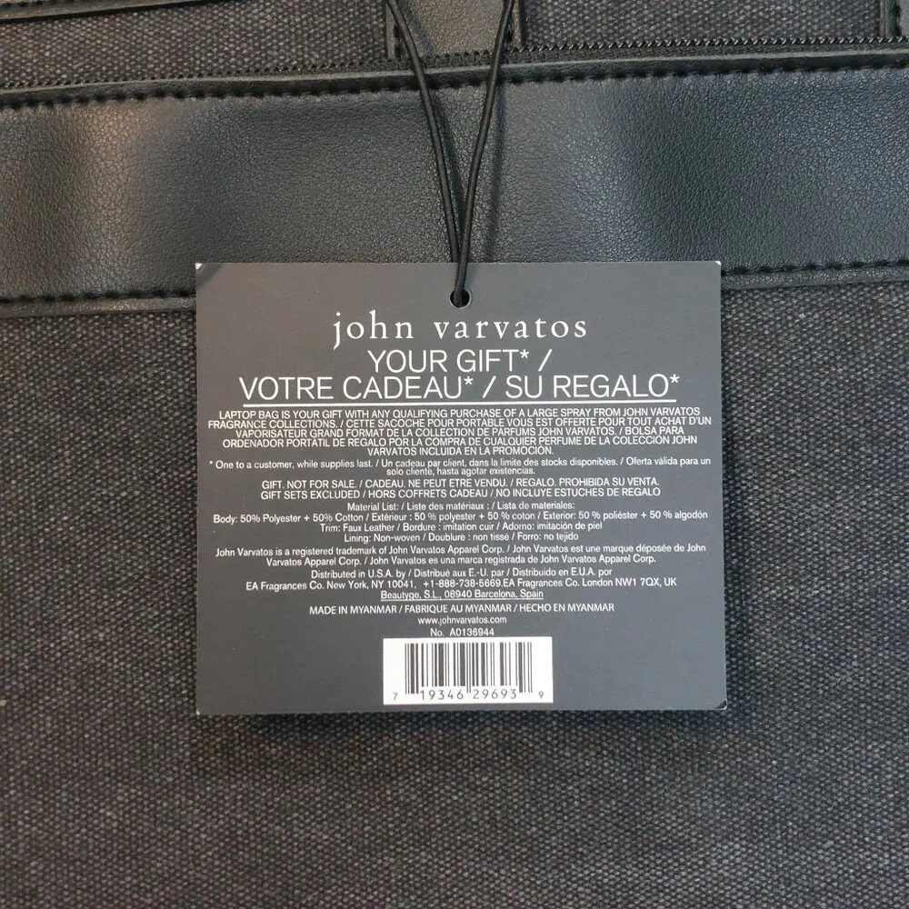 NWT John Varvatos Canvas Laptop Bag
