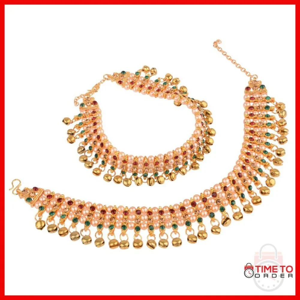 Pearl Ghungroo Anklet Pair Adjustable 9
