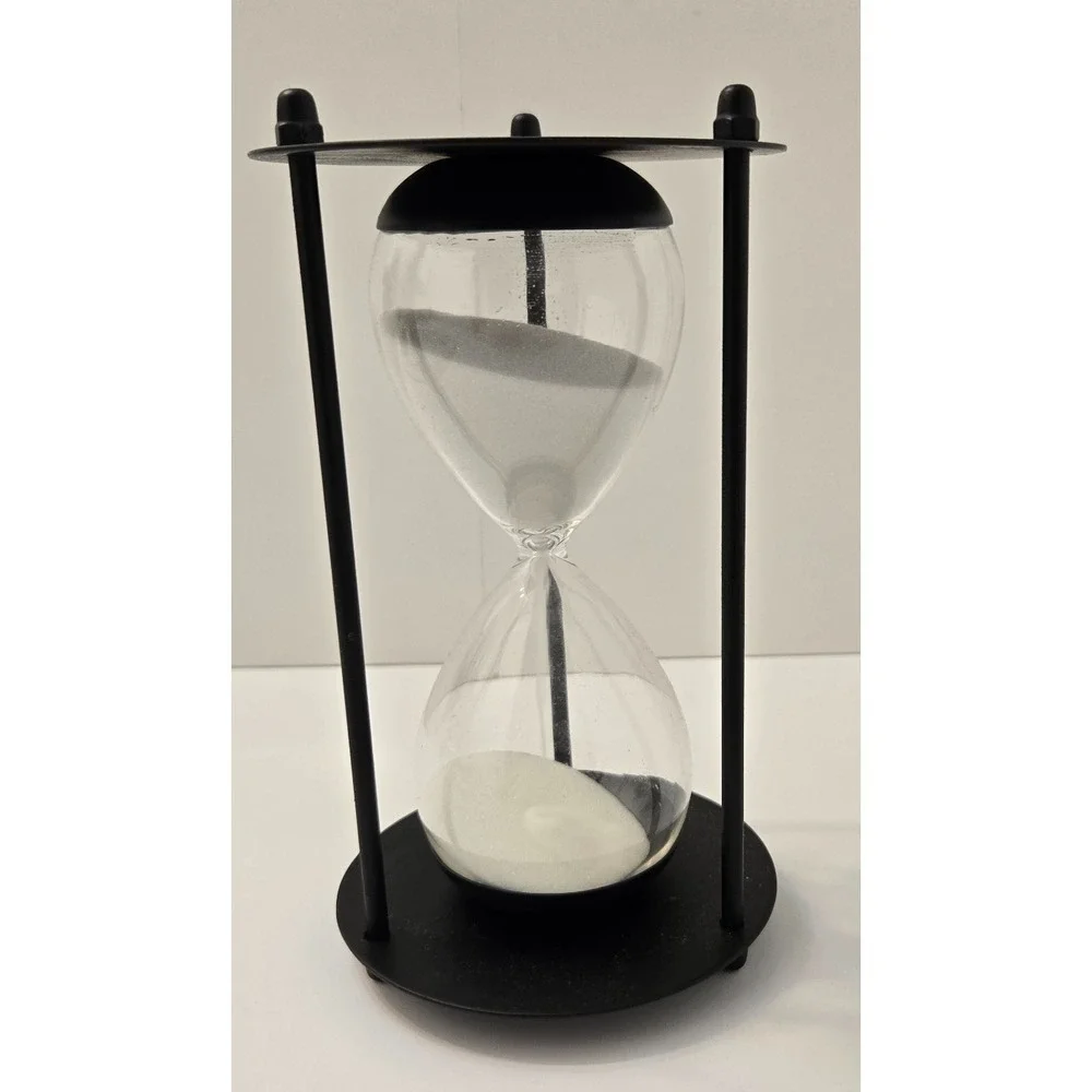 Black Metal & Glass Hourglass Sand Timer Decorative Home Office Desk Accent
