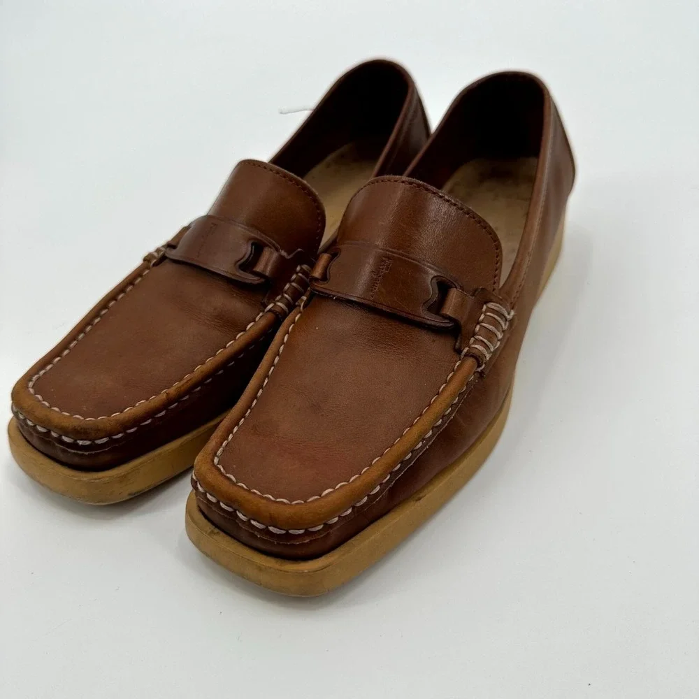 Vintage‎ Salvatore Ferragamo Boat Shoes Women's Size 6 Brown Leather Square Toe