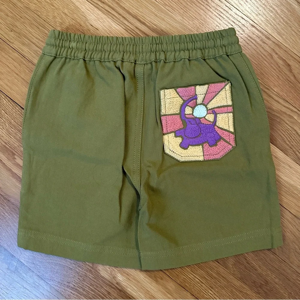 Louise Misha Paris Designer Boys 3T Bermuda Obiki Khaki Green Shorts Embroidered