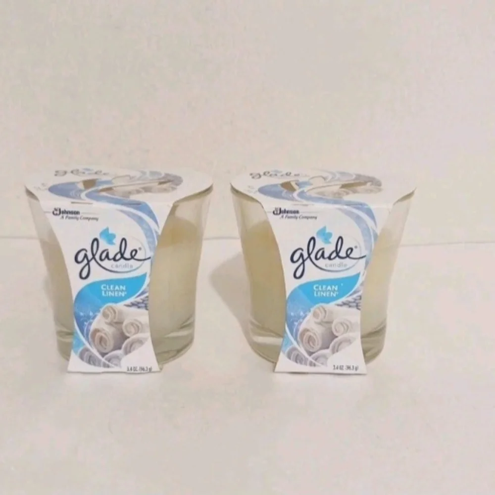 NEW Glade Clean Linen Scented Candles Glass Jar Set of 2 - 3.4 oz Single Wick