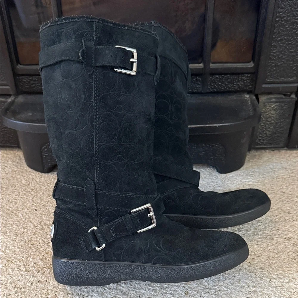 Coach Black Suede Winter Boots with Buckles