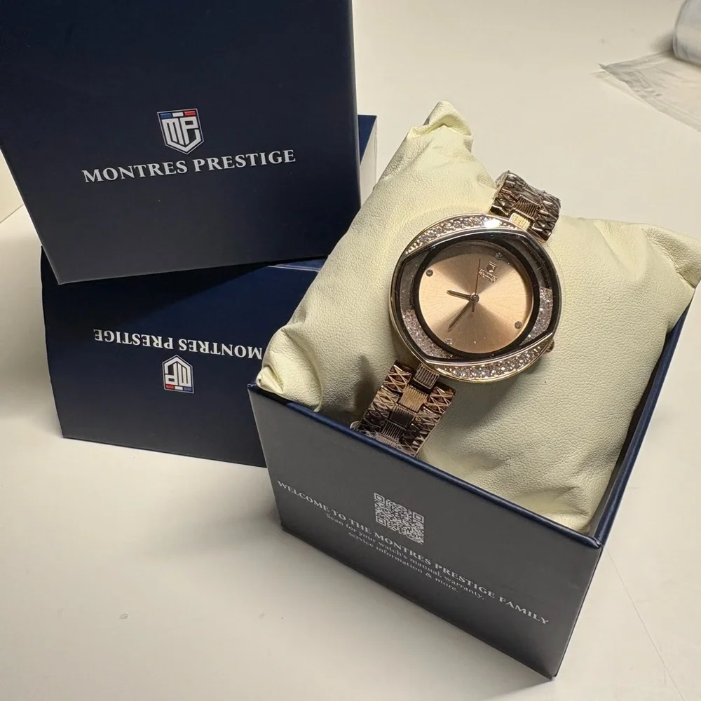 Montres Prestige Rose Gold Crystal Accent Women’s Watch w/ Box