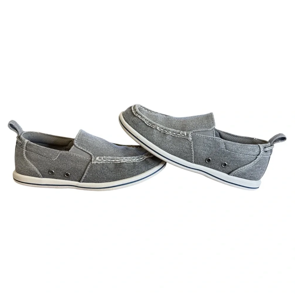 Anchors Edge Bay Gray Canvas Slip On Boat Shoes - Boys Size 2