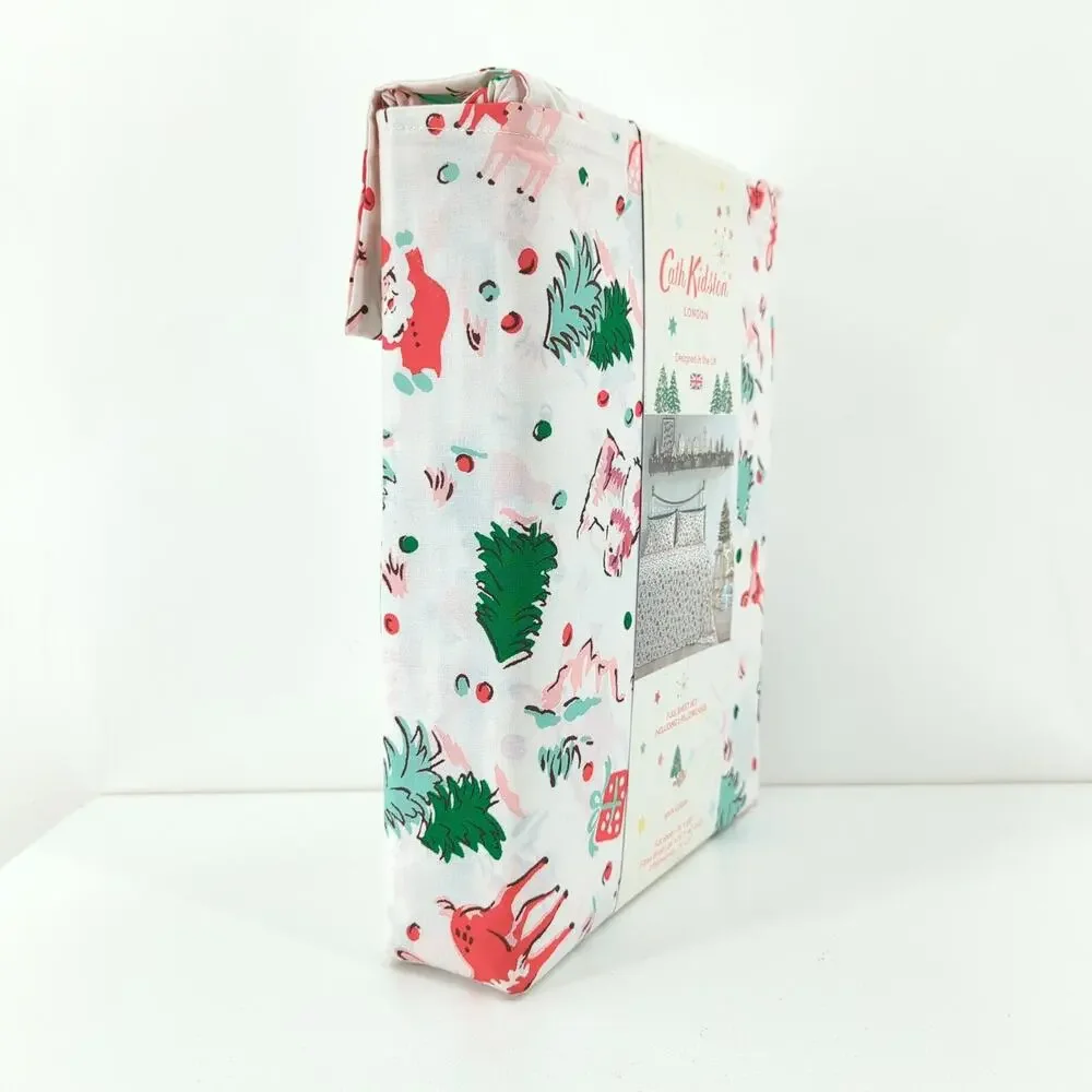 Cath Kidston Full Sheet Set Ditsy Deer Pink White Christmas Flat Fitted Pillows