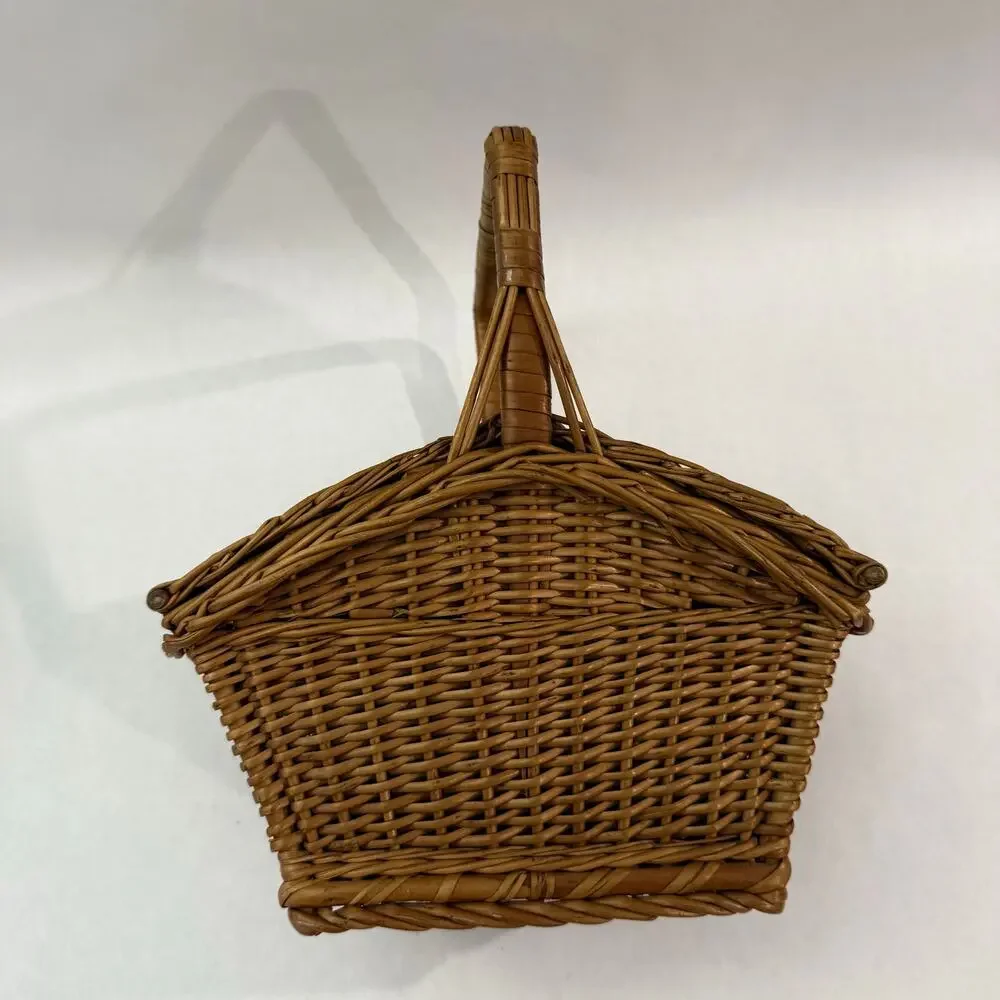 Wicker Basket Sewing Double Hinged Lid Bead Cord Tie Closure 10 x 12