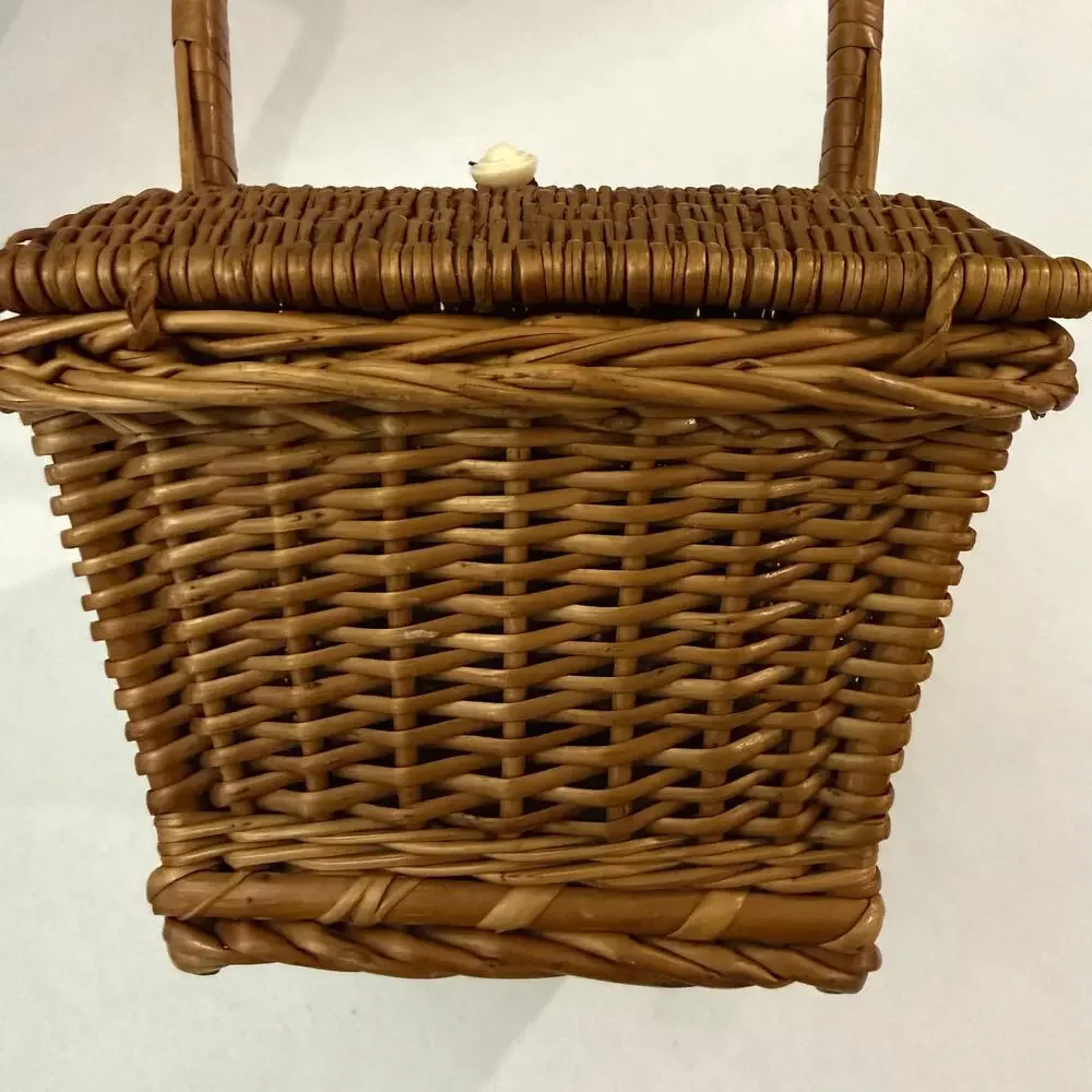 Wicker Basket Sewing Double Hinged Lid Bead Cord Tie Closure 10 x 12