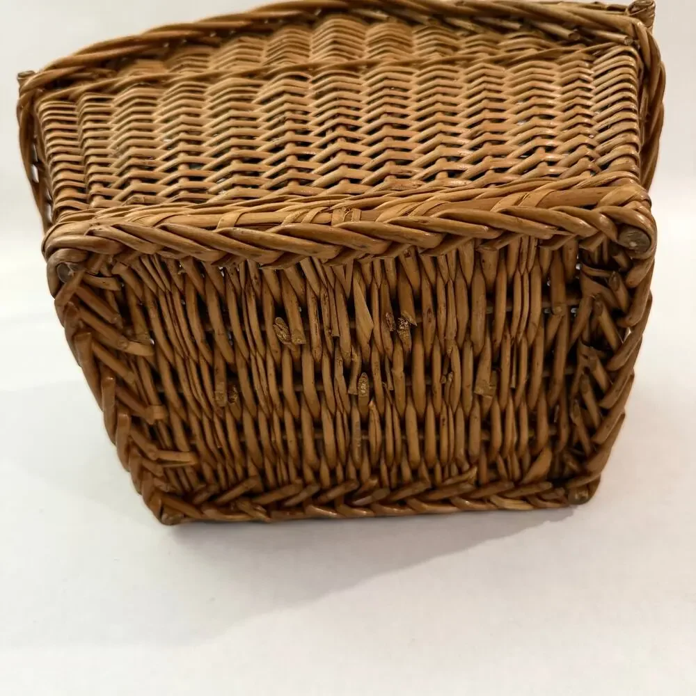 Wicker Basket Sewing Double Hinged Lid Bead Cord Tie Closure 10 x 12