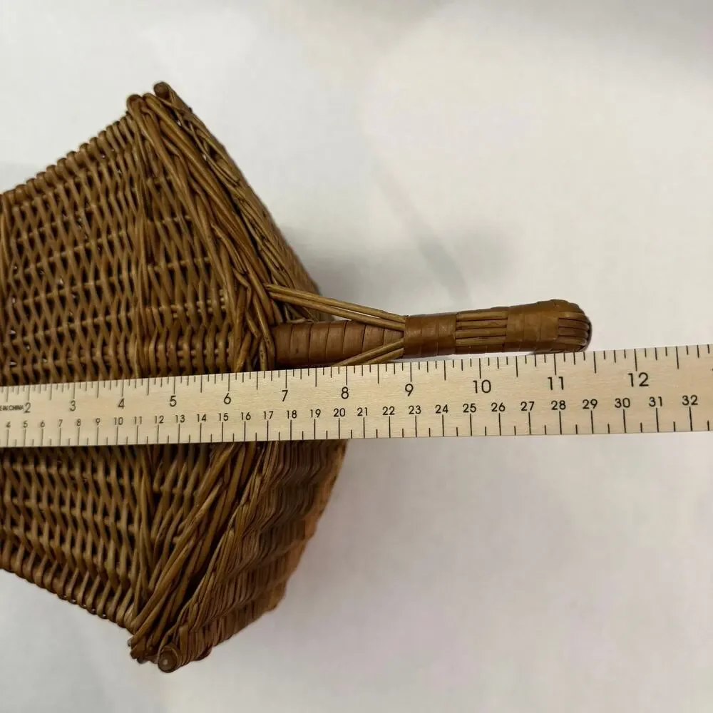 Wicker Basket Sewing Double Hinged Lid Bead Cord Tie Closure 10 x 12