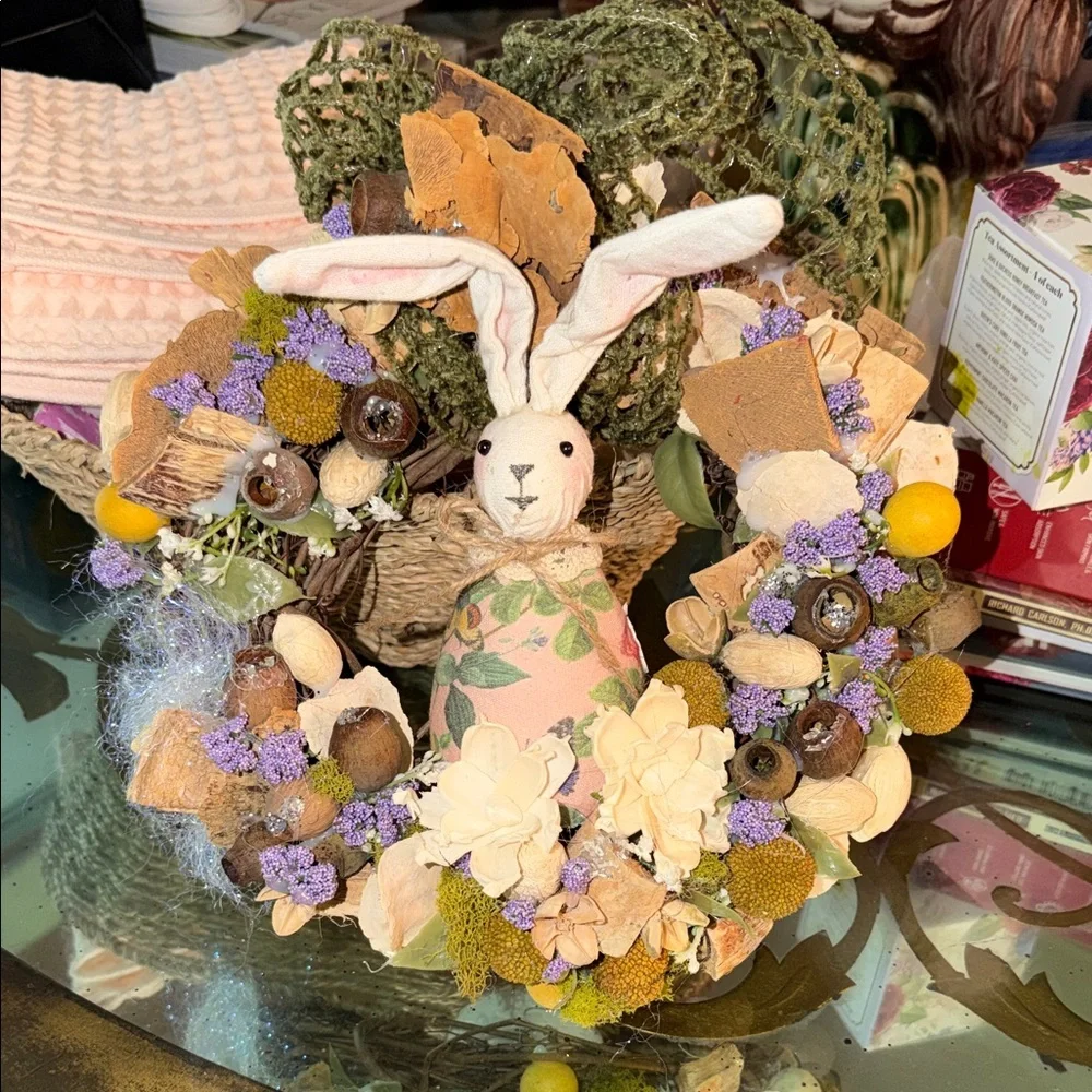 Charming Spring Bunny Wreath with Floral Accents