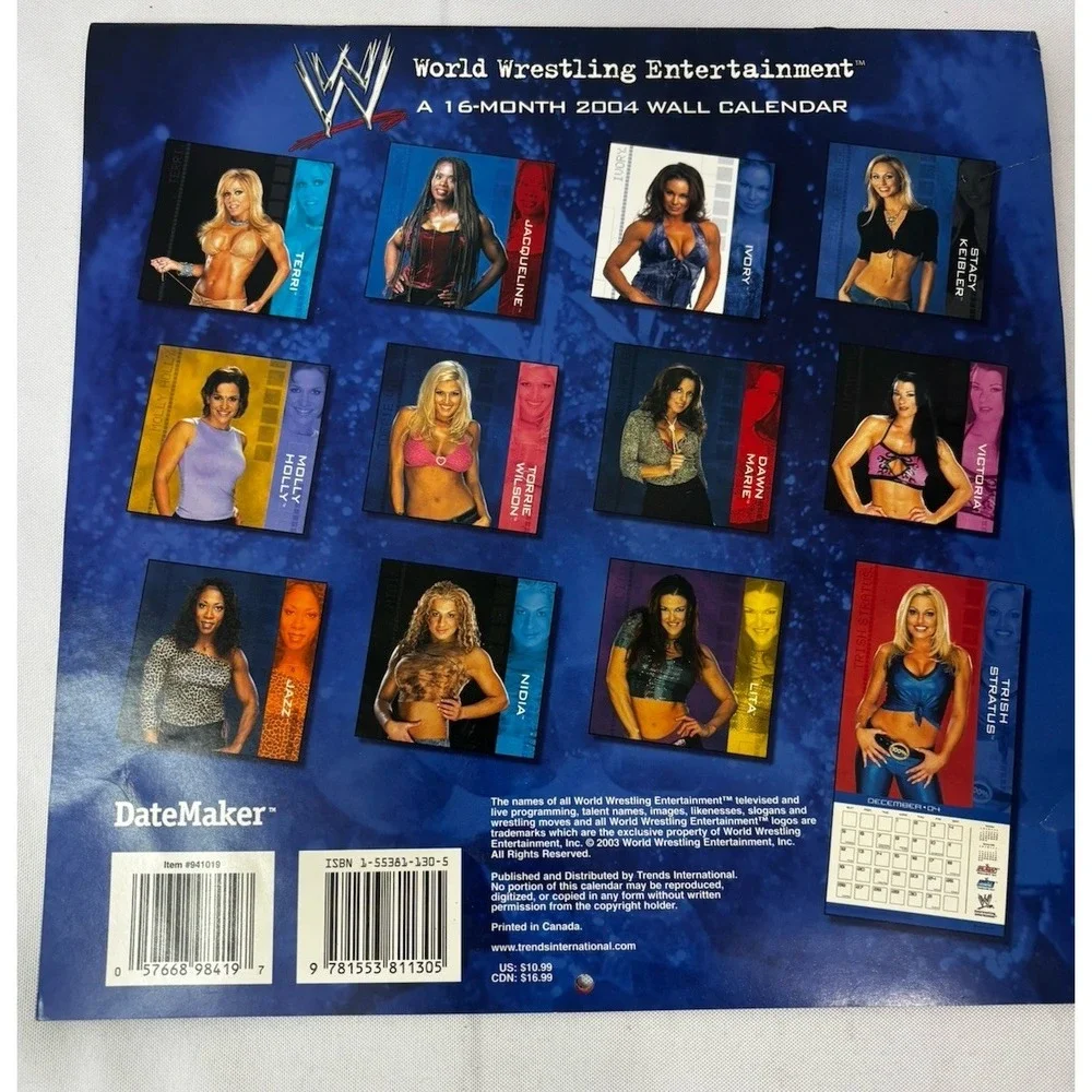 16 Month 2004 Wall Calendar Divas of World Wrestling Entertainment WCW