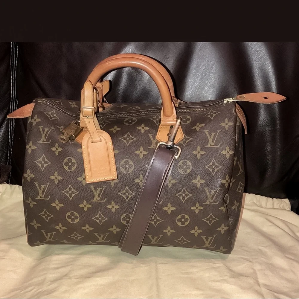 LOUIS VUITTON Monogram LV Speedy 30 Lock/Key Tag/Poignet Strap Dust Bag