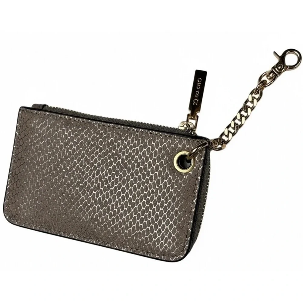 Dune London Taupe Grey Card Holder Coin Purse Gold Chain Key Ring Snakeskin Back