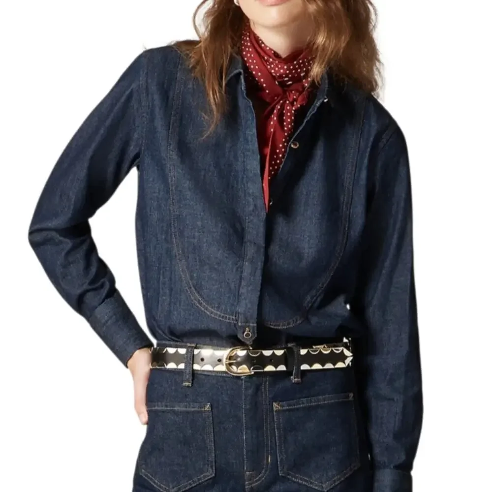 J Crew Denim Jean Tuxedo Shirt Long Sleeve Western Top Cotton Dark Wash Small 4
