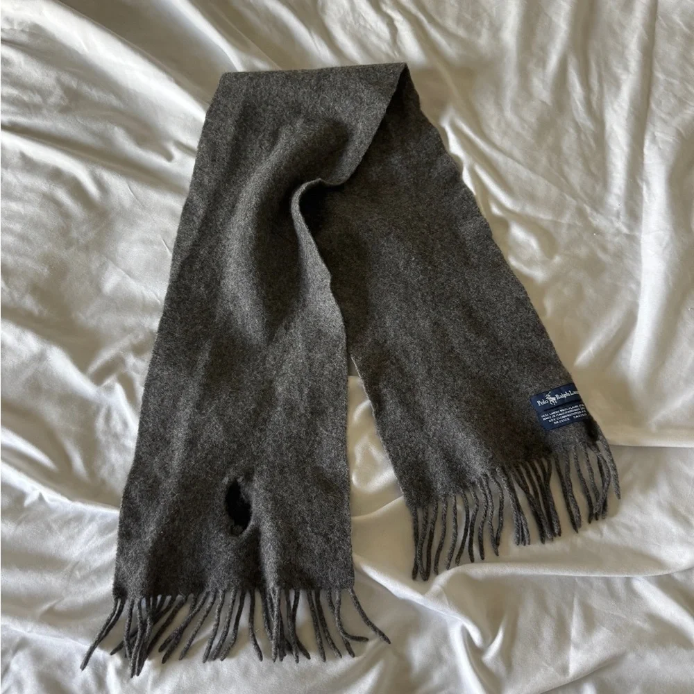 Polo Ralph Lauren 100% Lambswool Scarf - Made in Italy - Grey - Fringe