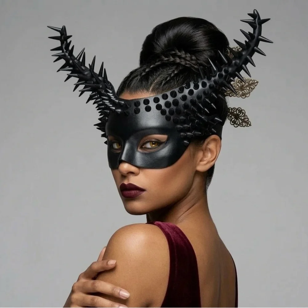 Majestic Mythological Creature Mask - Black Spiked Horns