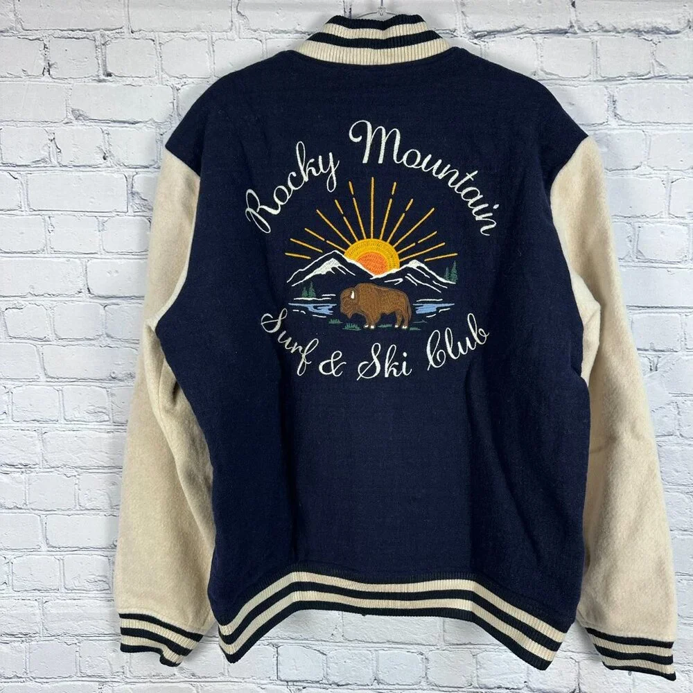 Faherty‎ Men's Wool-Blend Embroidered Throwback Varsity Jacket, Size XL, Navy
